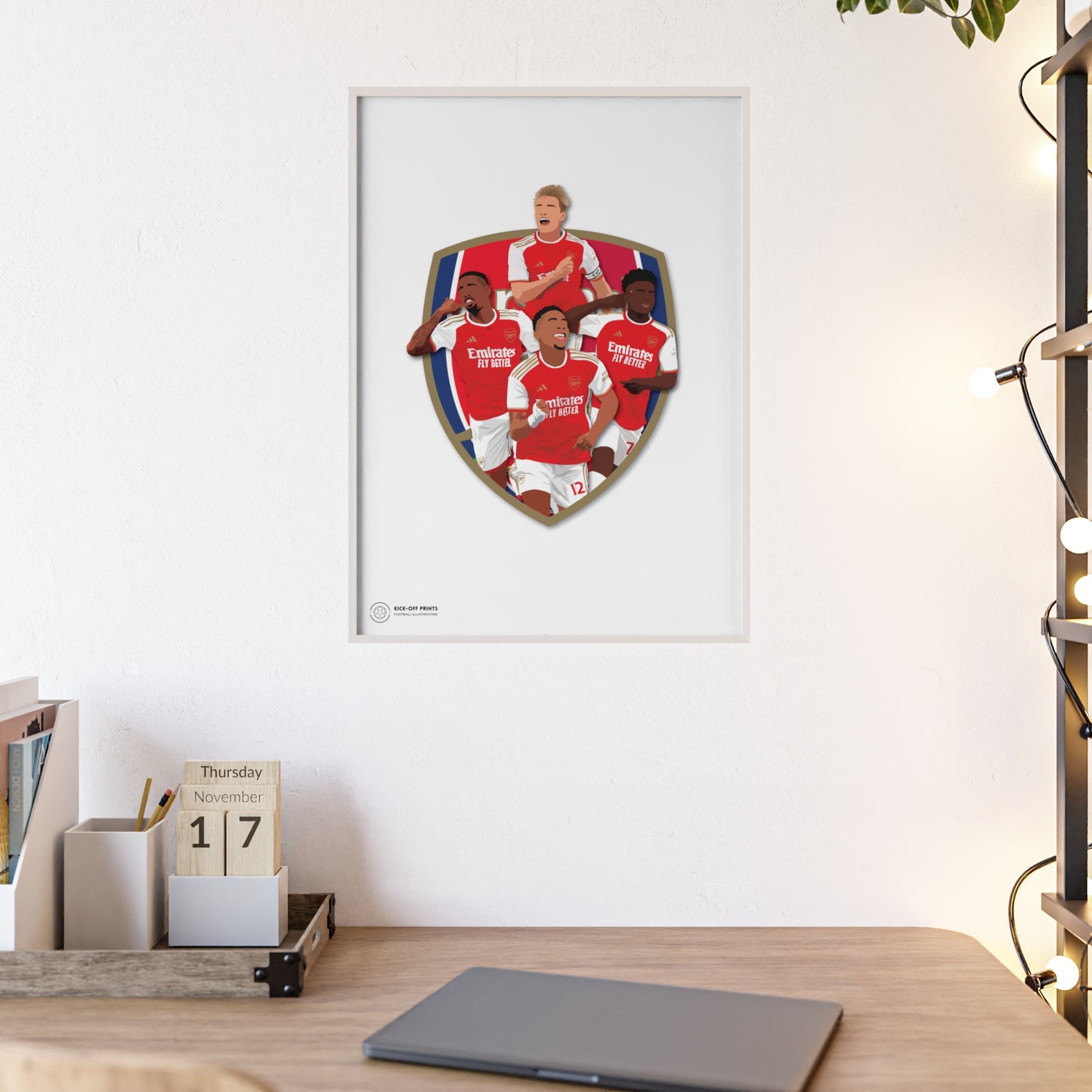 Ingelijste Arsenal poster met Odegaard, Gabriel, Saka en Timber