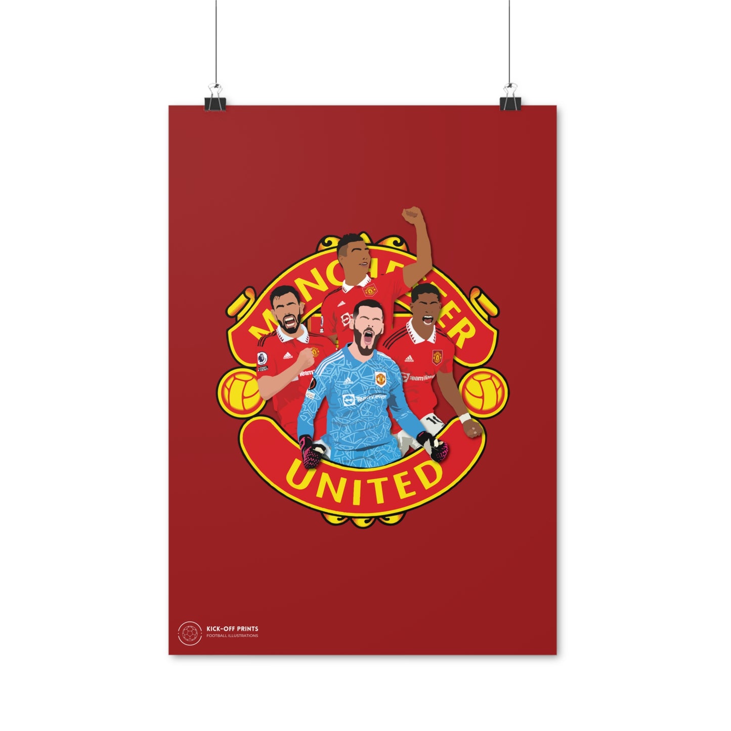 Manchester United Poster met spelers Fernandes, Casemiro, De Gea en Rashford