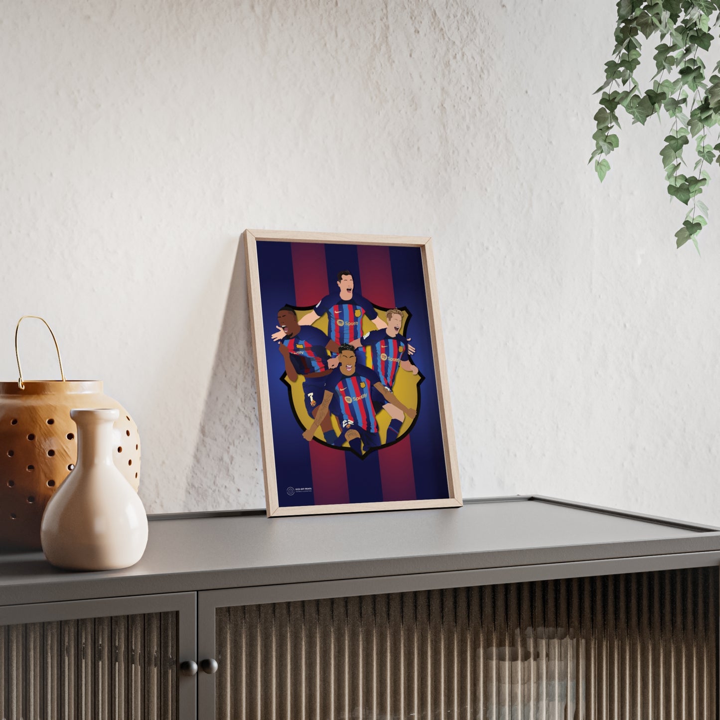 Ingelijste FC Barcelona poster - Lewandowski, Dembele, Frenkie de Jong en Raphinha