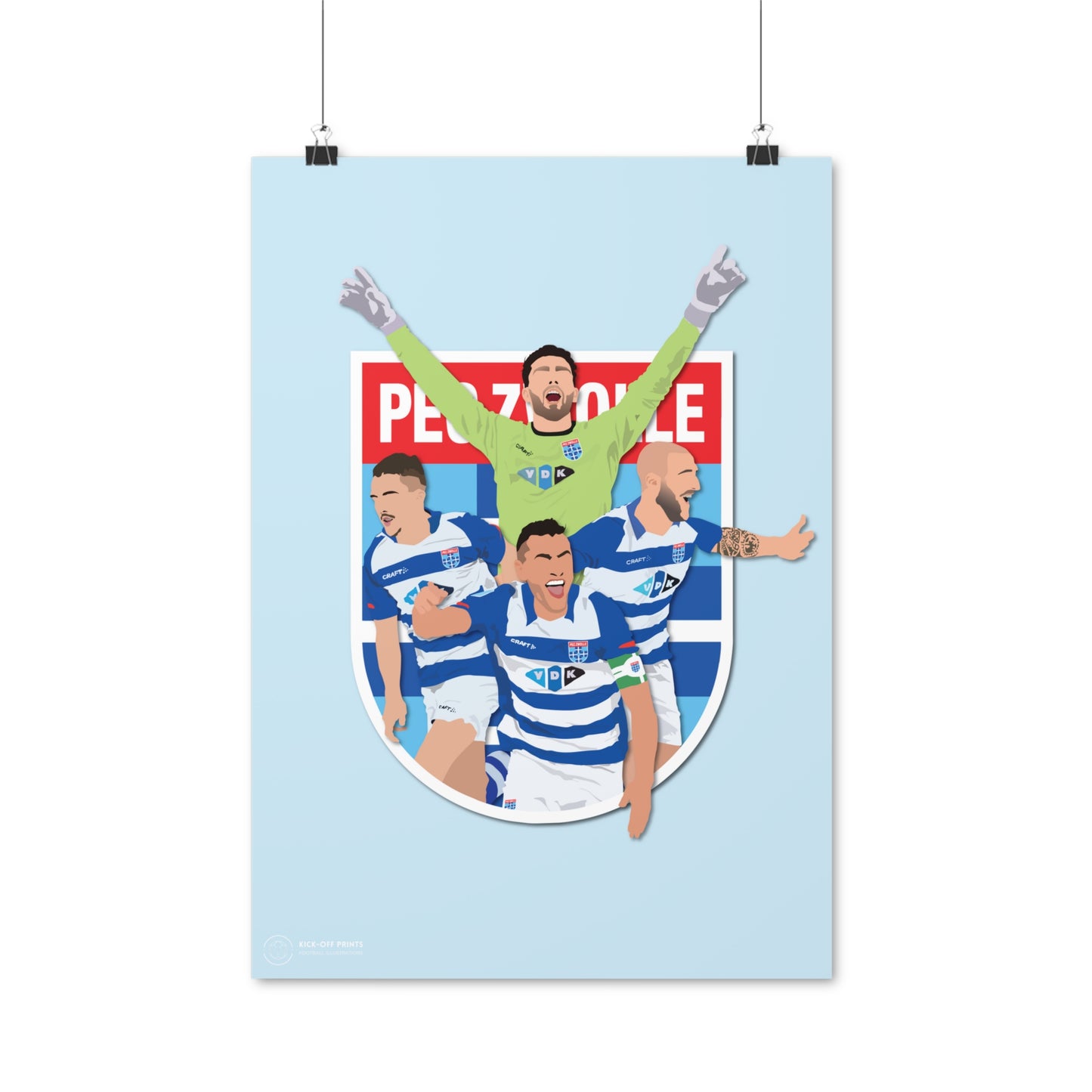 PEC Zwolle poster met spelers Jasper Schendelaar, Ryan Thomas, Aspostolos Vellios en Bram van Polen