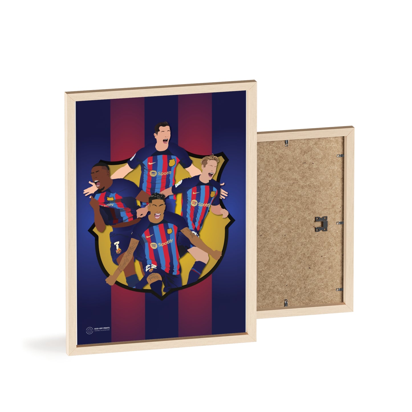 Ingelijste FC Barcelona poster - Lewandowski, Dembele, Frenkie de Jong en Raphinha