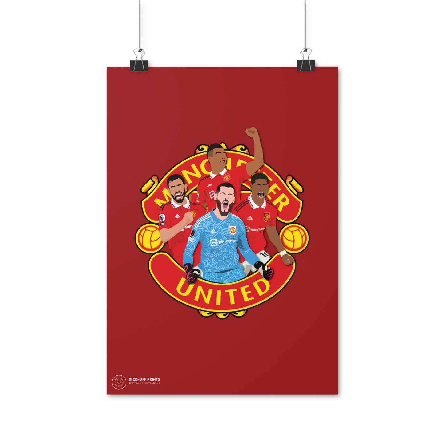 Manchester United Poster met spelers Fernandes, Casemiro, De Gea en Rashford