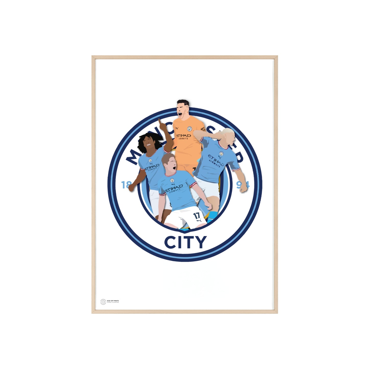 Ingelijste Manchester City poster met spelers Ederson, Ake, Haaland en De Bruyne