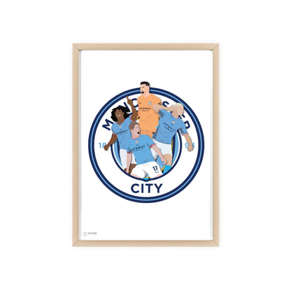 Ingelijste Manchester City poster met spelers Ederson, Ake, Haaland en De Bruyne