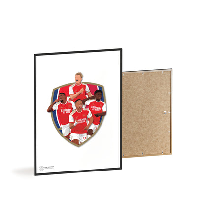 Ingelijste Arsenal poster met Odegaard, Gabriel, Saka en Timber