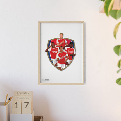 Ingelijste Arsenal poster met Odegaard, Gabriel, Saka en Timber