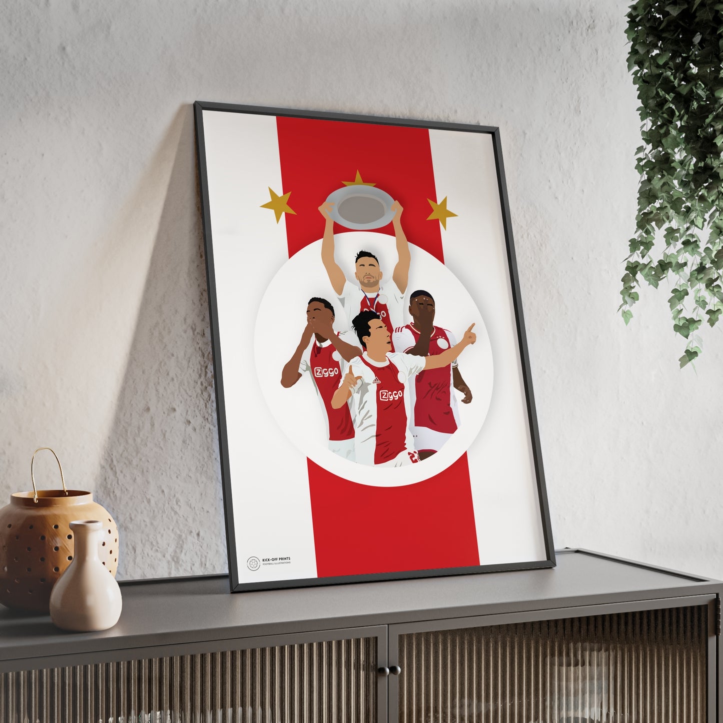 Ingelijste Ajax poster - Tadic, Timber, Bergwijn en Berghuis