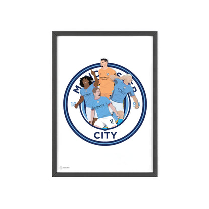 Ingelijste Manchester City poster met spelers Ederson, Ake, Haaland en De Bruyne