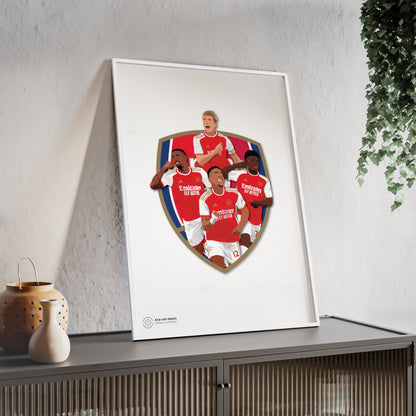 Ingelijste Arsenal poster met Odegaard, Gabriel, Saka en Timber