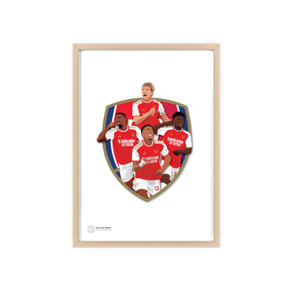 Ingelijste Arsenal poster met Odegaard, Gabriel, Saka en Timber