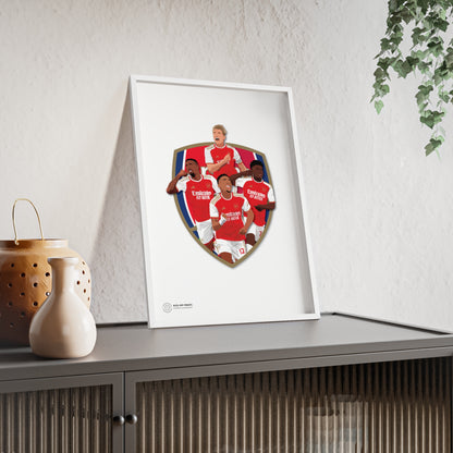 Ingelijste Arsenal poster met Odegaard, Gabriel, Saka en Timber