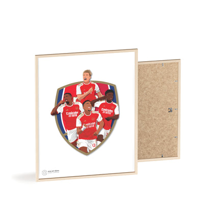 Ingelijste Arsenal poster met Odegaard, Gabriel, Saka en Timber