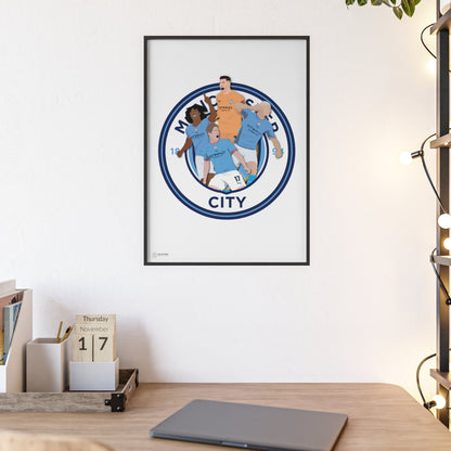 Ingelijste Manchester City poster met spelers Ederson, Ake, Haaland en De Bruyne