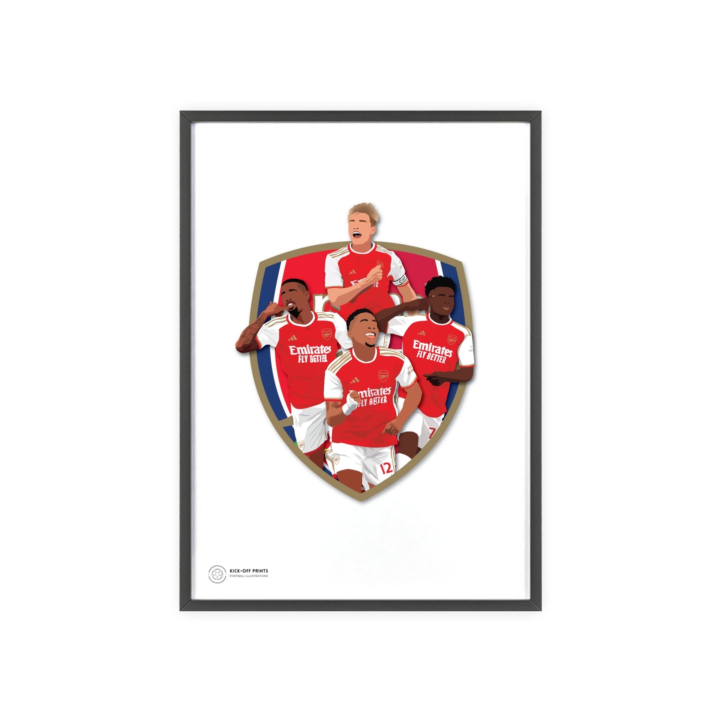 Ingelijste Arsenal poster met Odegaard, Gabriel, Saka en Timber