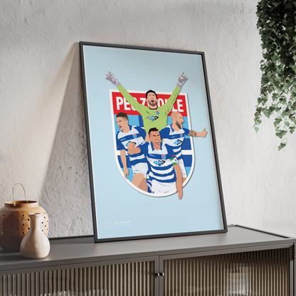 Ingelijste PEC Zwolle poster met spelers Jasper Schendelaar, Ryan Thomas, Apostolos Vellios en Bram van Polen