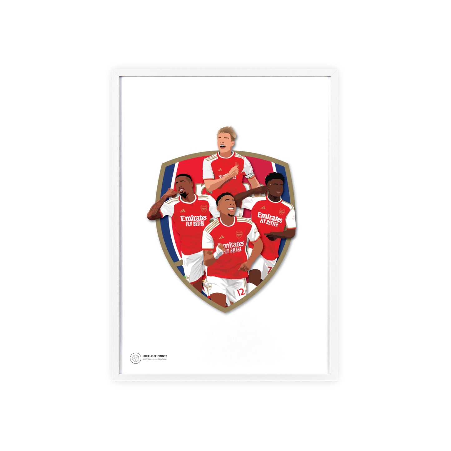 Ingelijste Arsenal poster met Odegaard, Gabriel, Saka en Timber