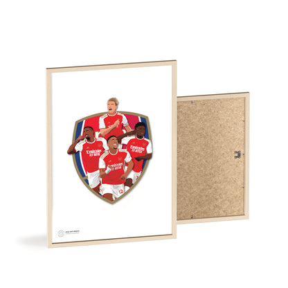 Ingelijste Arsenal poster met Odegaard, Gabriel, Saka en Timber