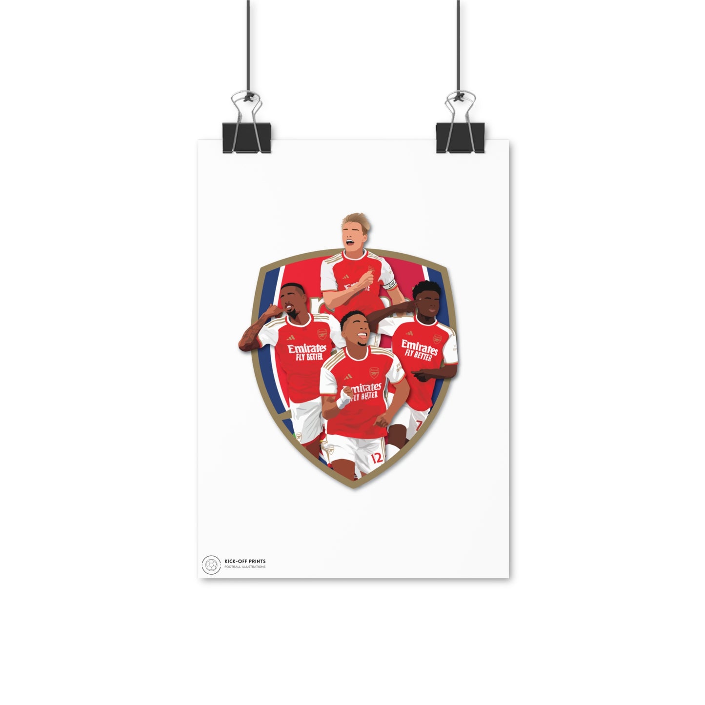 Arsenal poster met spelers Odegaard, Gabriel, Saka en Timber