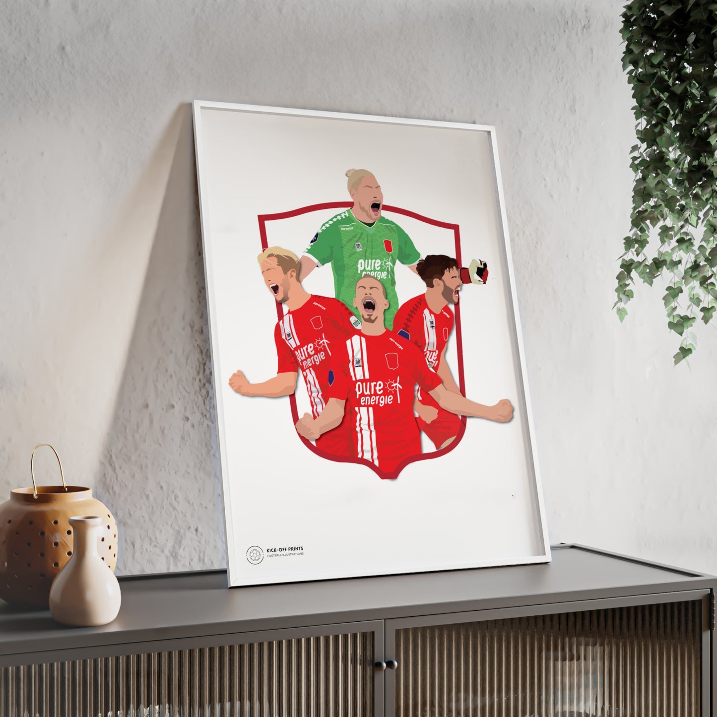 Ingelijste FC Twente poster met Unnerstall, Vlap, Pröpper en Cerny