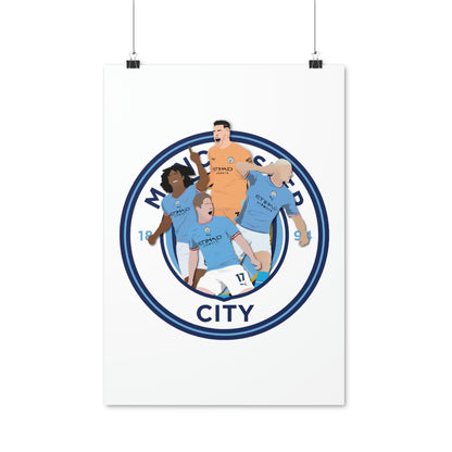 Manchester City poster with players Ederson, Ake, Haaland and De Bruyne