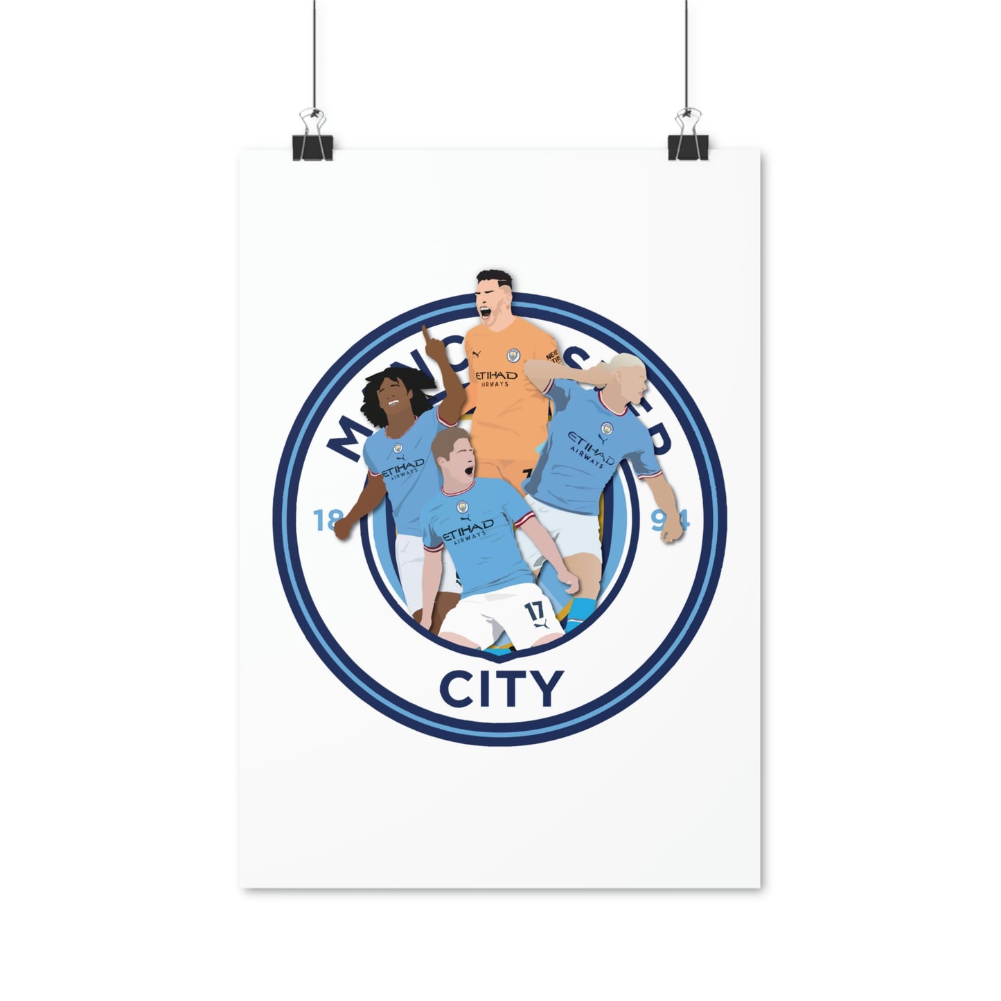 Manchester City poster with players Ederson, Ake, Haaland and De Bruyne